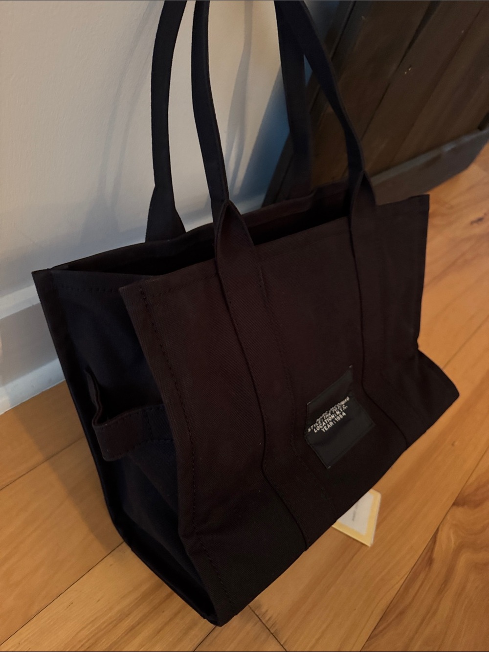 Marc Jacobs Black Canvas Large Tote with White Logo Text - Picture 3 of 4